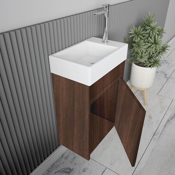 STANO - Meuble lave-main salle de bain design MESSINA largeur 45 cm noyer - large