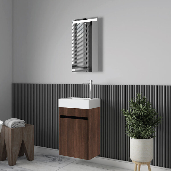 STANO - Meuble lave-main salle de bain design MESSINA largeur 45 cm noyer - large