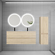 AICA SANITAIRE - AICA Ensemble meuble double vasque L.120cm 4 tiroirs + lavabo + 2*LED miroirs rond 60cm + colonne C,chêne.easy - vignette