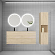 AICA SANITAIRE - AICA SANITAIRE Ensemble meuble double vasque L.120cm 4 tiroirs + lavabo + 2*LED miroirs rond 60cm + colonne C,chêne.easy - vignette