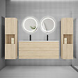 AICA SANITAIRE - AICA Ensemble meuble double vasque L.120cm 4 tiroirs + lavabo + 2*LED miroirs rond 60cm + 2*colonne,chêne.easy - vignette