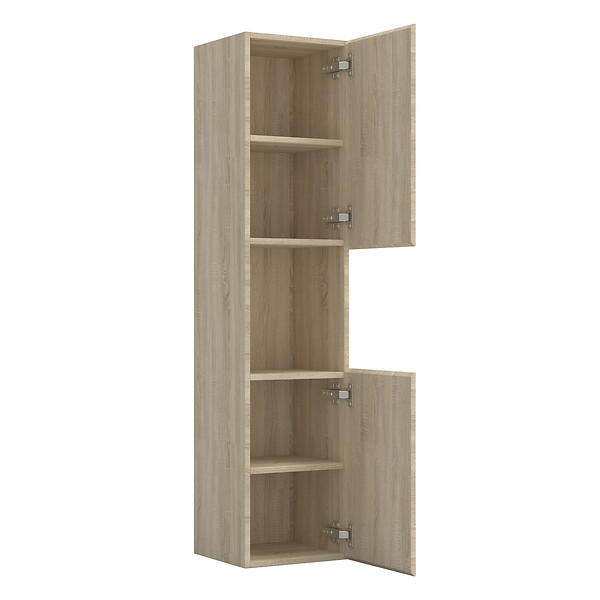 AICA SANITAIRE - AICA Ensemble meuble double vasque L.120cm 4 tiroirs + lavabo + 2*LED miroirs rond 60cm + 2*colonne,chêne.easy - large