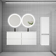 AICA SANITAIRE - AICA Ensemble meuble double vasque L.120cm 4 tiroirs + lavabo + 2*LED miroirs rond 60cm + colonne,blanc.easy - vignette