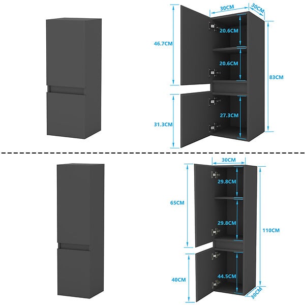 AICA SANITAIRE - AICA SANITAIRE Ensemble meuble double vasque L.120cm + lavabo + LED miroir + 2*colonne,anthracite - large
