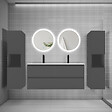 AICA SANITAIRE - AICA SANITAIRE Ensemble meuble double vasque L.120cm 4 tiroirs + lavabo + 2*LED miroirs rond 60cm + 2*colonne,anthracite B - vignette