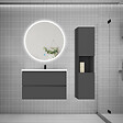 AICA SANITAIRE - AICA SANITAIRE Ensemble meuble vasque L.79cm 2 tiroirs + lavabo + LED miroir rond 90cm + colonne,anthracite - vignette