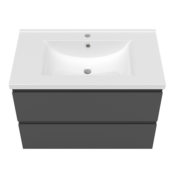AICA SANITAIRE - AICA SANITAIRE Ensemble meuble vasque L.79cm 2 tiroirs + lavabo + LED miroir rond 90cm + colonne,anthracite - large