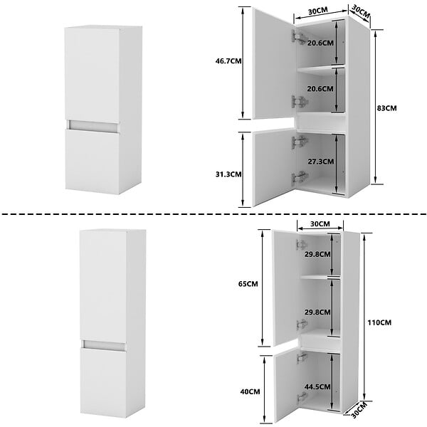 AICA SANITAIRE - AICA Ensemble meuble double vasque L.120cm 4 tiroirs + lavabo + LED miroir rond 120cm + 2*colonne,blanc - large