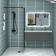 AICA SANITAIRE - AICA Ensemble meuble double vasque L.120cm anthracite 2 portes + lavabo + LED miroir,moderne - vignette