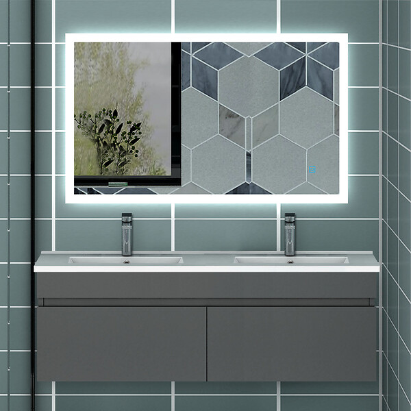 AICA SANITAIRE - AICA Ensemble meuble double vasque L.120cm anthracite 2 portes + lavabo + LED miroir,moderne - large