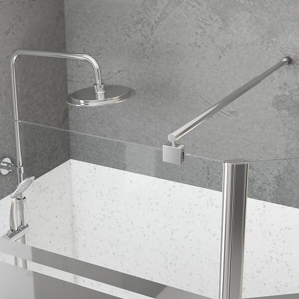 AURLANE - Paroi de Douche et Volet Pivotant 100+40x200 cm - Bandeau Miroir - Barre de Fixation Chrome - large