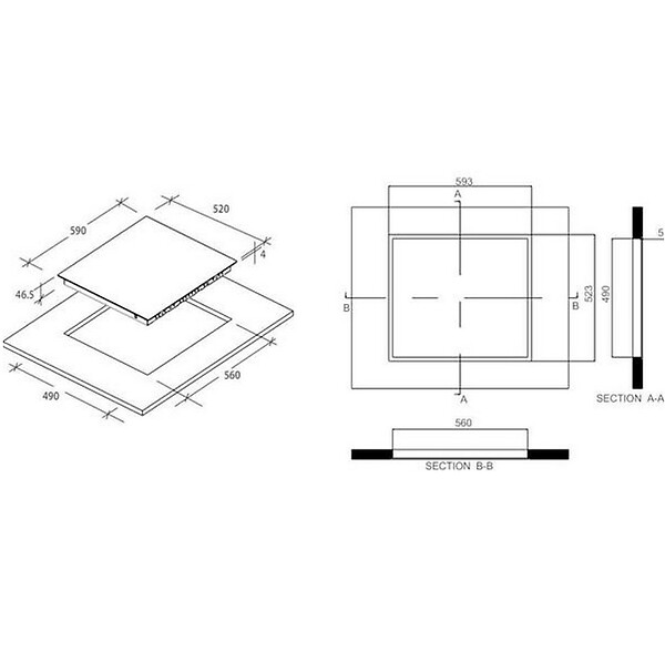 ROSIERES - table de cuisson vitrocéramique 59cm 4 feux 6500w noir - rh64dbcp/2 - large