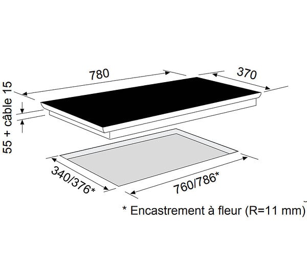 AIRLUX - table de cuisson à induction 78cm 3 feux 6700w noir - ati83bk - large