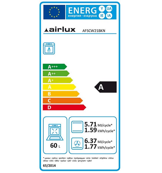 AIRLUX - Four Intégrable Multifonction 60l 60cm Gaz Naturel Catalyse Noir - AFSCW21BKN - large