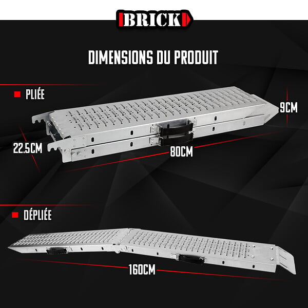 BRICK - Lot de 2 rampes pliables en acier galvanisé 160cm - Charge max 500 kg/paire - large