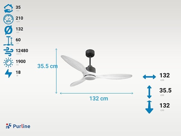 PURLINE - Ventilateur de plafond Réversible  Thermostat Dimmable Wifi Moteur à courant continu Toits en pente Télécommande Lumière à trois tons Hypersilence Mémoire - large