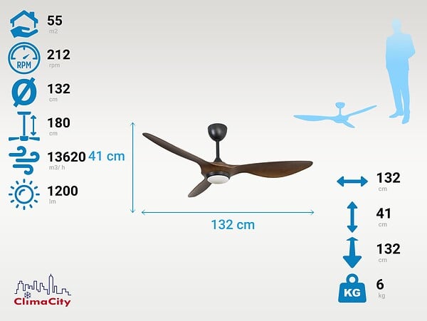 KLASSFAN - Ventilateur de plafond ø132 cm avec LED et Wifi Réversible Hypersilence - large