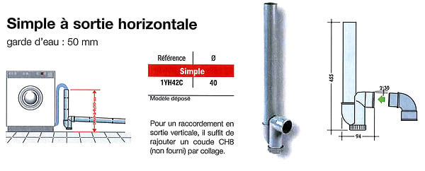 NICOLL - Siphon de machine à laver simple M.A.L. sortie horizontale ø40 M1 - large