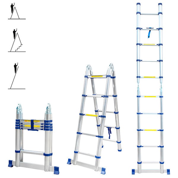 HOSTRÃ–M - Echelle télescopique articulée 3,2m STEMPAKT, escabeau 2x5 marches pliable professionnel multifonction, H max travail 4,1m, Garantie 5 ans, Hoström - large