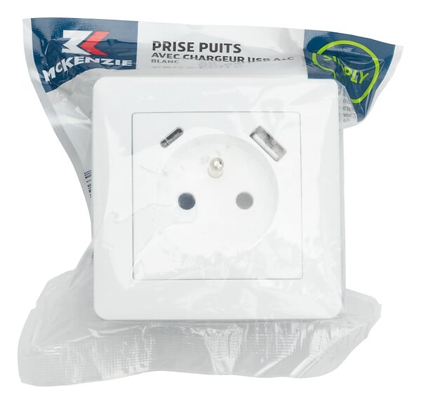 MC KENZIE - Prise 16A 2P+T avec chargeur USB A+C Simply - Blanc - large