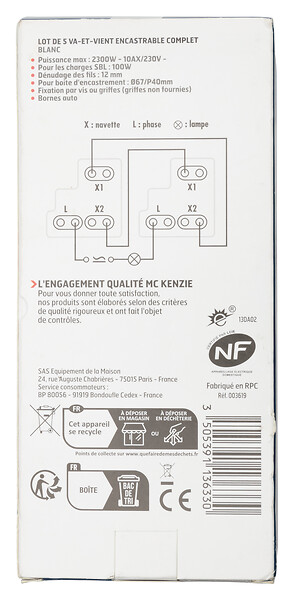 MC KENZIE - Interrupteur va-et-vient Simply - Blanc - Lot de 5 - large