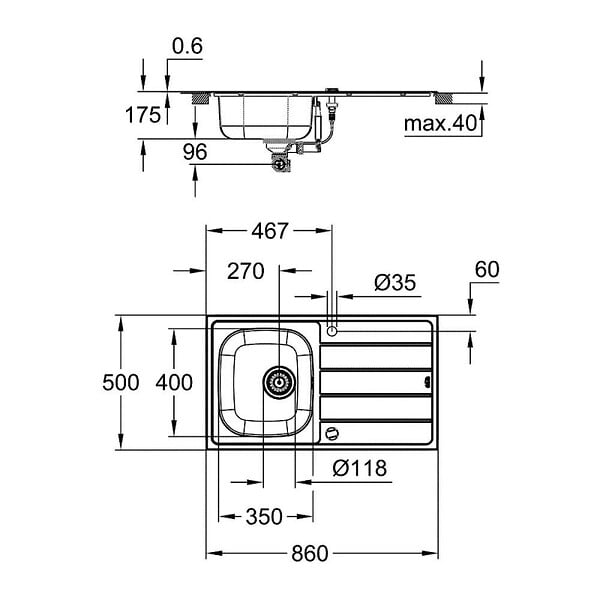GROHE - Évier K200 GROHE 31552SD1 1 bac + 1 égouttoir - inox - large