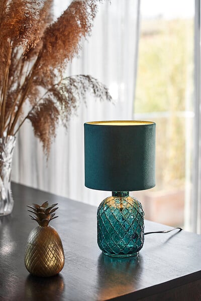 COREP - Lampe verre et velours vert Corep LIVINE H28cm. - large