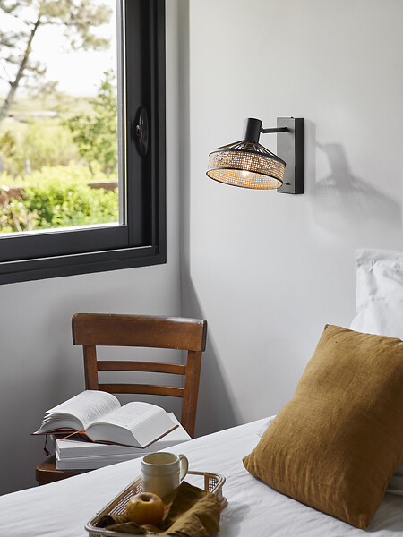 COREP - Applique murale métal noir ZELIE - Rotin - E27 40W - large