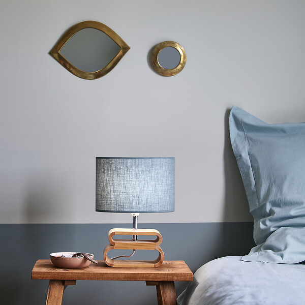 COREP - Lampe à poser Oslo - Bois FSC - Bleu pétrole - H30cm - large