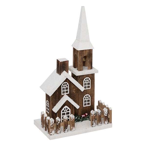 FEERIC LIGHTS & CHRISTMAS - Déco Lumineuse Église enneigée en bois LED Blanc chaud H 40 cm - large