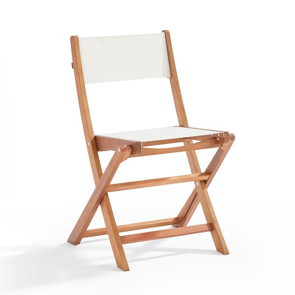 OVIALA - Ensemble table et 2 chaises pliantes en textilène et eucalyptus blanc - Sete - large