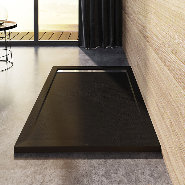 AICA SANITAIRE - AICA Receveur de douche 100x80cm antidérapant noir anthracite LMR8010 - large
