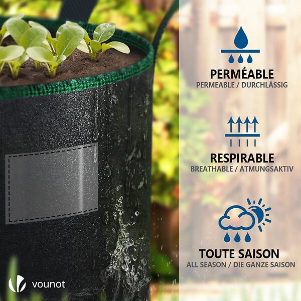 VOUNOT - Lot de 5 sacs de plantation non tisse 30L avec poignee Noir - large