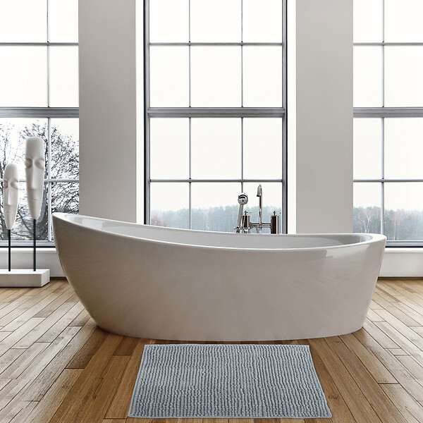 MSV - Tapis de bain microfibre chenille - Gris clair - 40x60cm - large