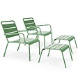 OVIALA - Lot de 2 fauteuils relax avec repose-pieds en métal vert cactus - Palavas - vignette