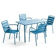 OVIALA - Ensemble table de jardin 120 cm et 4 fauteuils en métal bleu pacific - Palavas - vignette