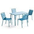 OVIALA - Ensemble table de jardin en métal et 4 chaises bleu pacific - Palavas - vignette