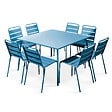 OVIALA - Ensemble table de jardin et 8 chaises en métal bleu pacific - Palavas - vignette