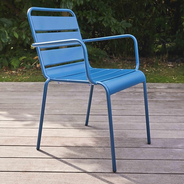 OVIALA - Fauteuil de jardin en métal bleu pacific  - Palavas - large
