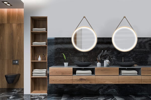MP GLASS - Miroir LED rond barber chêne - Diam.60cm - large