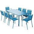 OVIALA - Ensemble table de jardin et 8 fauteuils en métal bleu pacific  - Palavas - vignette