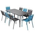 OVIALA - Ensemble table de jardin et 8 chaises en métal gris et bleu pacific - Palavas - vignette