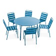 OVIALA - Ensemble table de jardin ronde et 6 chaises en métal bleu pacific - Palavas - vignette