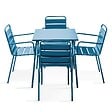 OVIALA - Ensemble table de jardin carrée et 4 fauteuils acier bleu pacific - Palavas - vignette