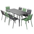 OVIALA - Ensemble table de jardin et 8 chaises en métal gris et vert cactus - Palavas - vignette