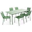 OVIALA - Ensemble table de jardin et 6 chaises en métal vert cactus  - Palavas - vignette