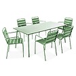 OVIALA - Ensemble table de jardin et 6 fauteuils en métal vert cactus - Palavas - vignette