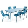 OVIALA - Ensemble table de jardin et 6 chaises en métal bleu pacific - Palavas - vignette