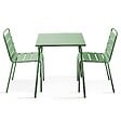 OVIALA - Ensemble table de jardin carrée et 2 chaises acier vert cactus - Palavas - vignette