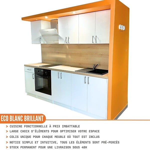 CUISINEANDCIE - Cuisineandcie - Meuble bas de cuisine Eco Blanc Brillant 1 porte L 40 cm - large